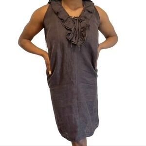 Garnet Hill Linen Sleeveless Ruffle Dress Mini Loose Fit Oversized Womens Small